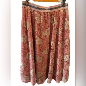 Gabby Isabella Flowy Floral Lace A-Line Skirt M Elastic Waist Lined Coastal Boho